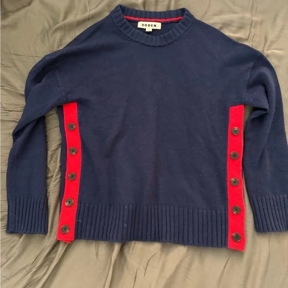 Boden Navy Sweater with Red Side Panels - Picture 2 of 4
